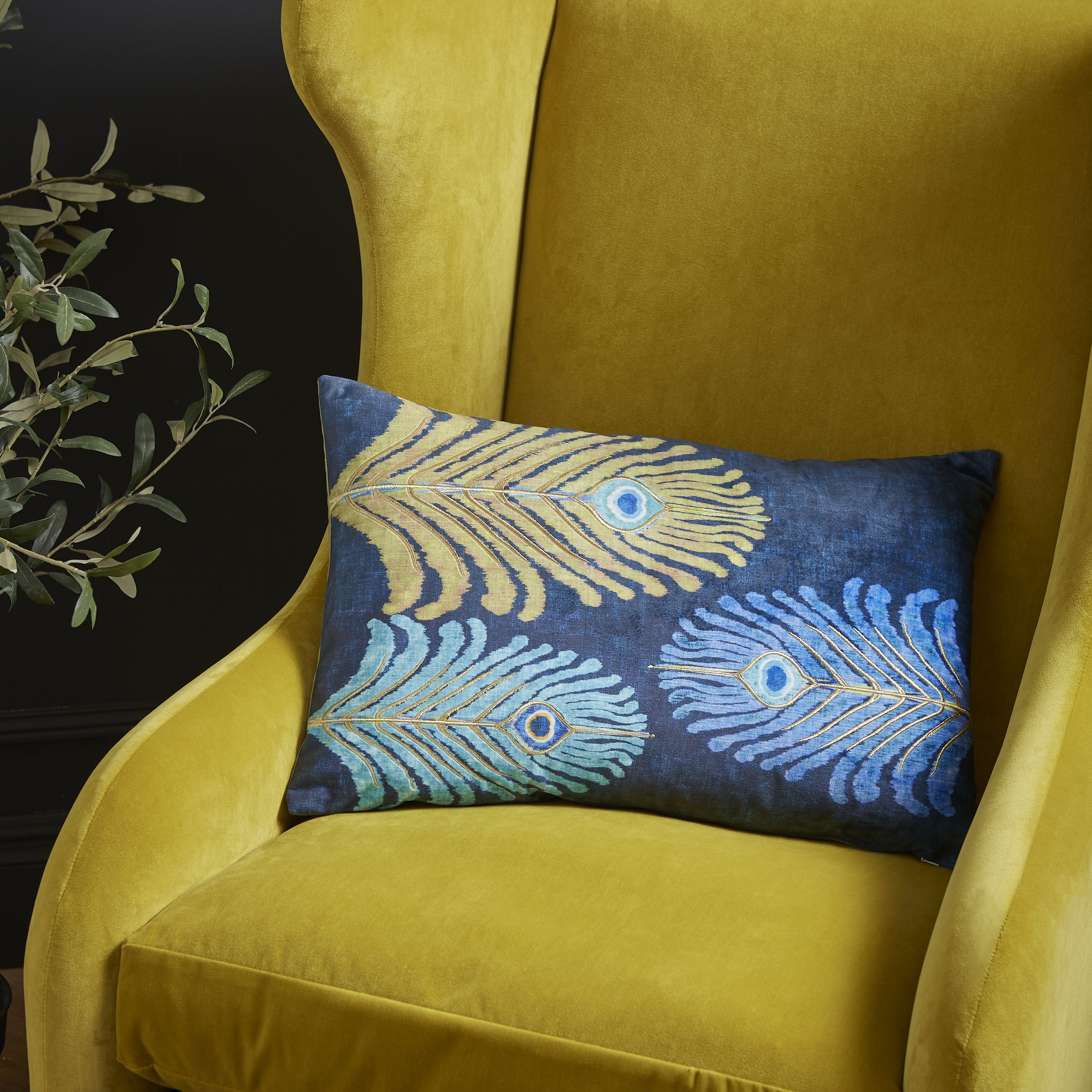 Peacock Feather Cushion By Matthew Williamson In Blue